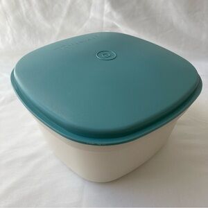 Tupperware Vintage Square Multi Server Microwave Steamer Teal & Ivory 3 Pieces